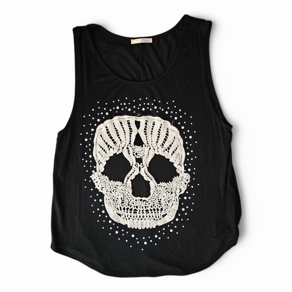 Chic Skull Crochet Graphic Tank Top - Unique Design - Size Medum